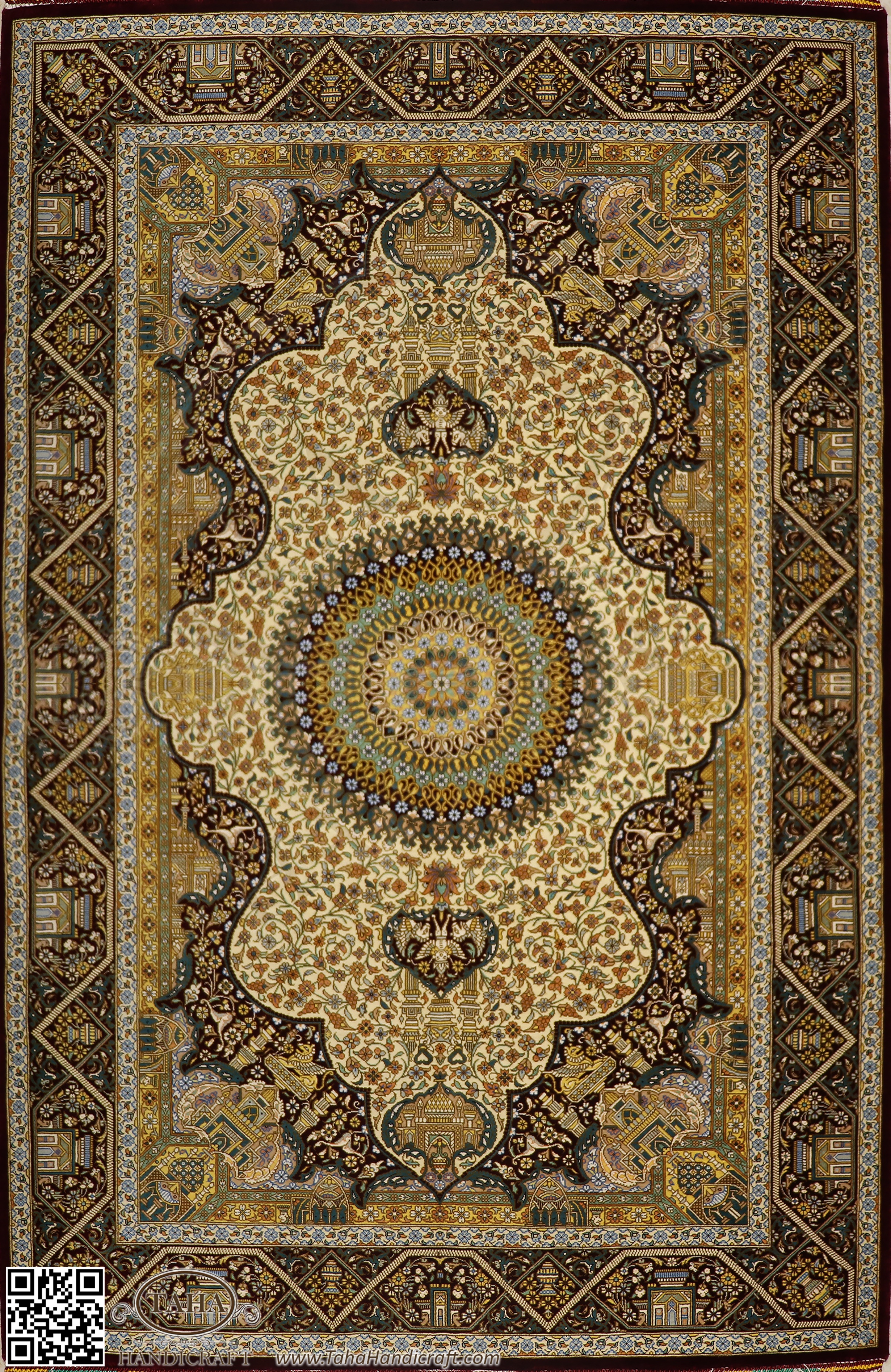 (Iranian Rug )イラン : ラグ Iranian Rugs, Complete Silk Carpet Lachak Toranj, 154*100 cm